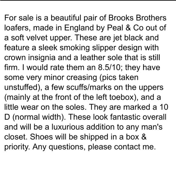 Brooks Brothers Peal & Co Made 10 D Black Velvet Smoking Slipper Loafer Crown - Picture 14 of 14